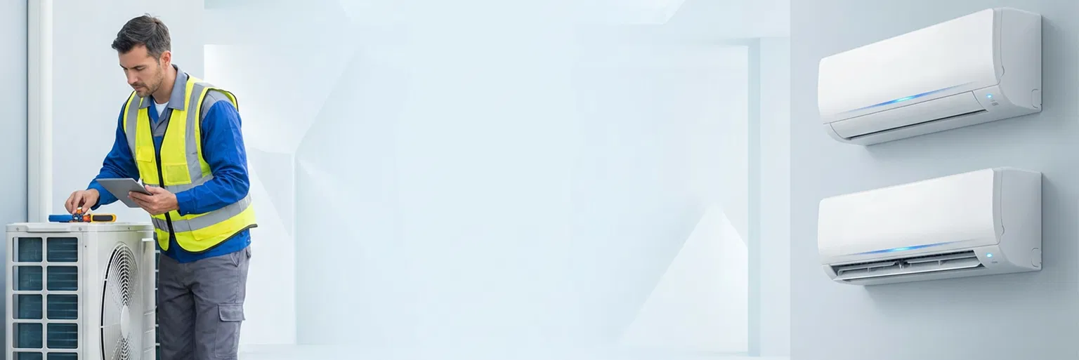 HVAC technician working at night